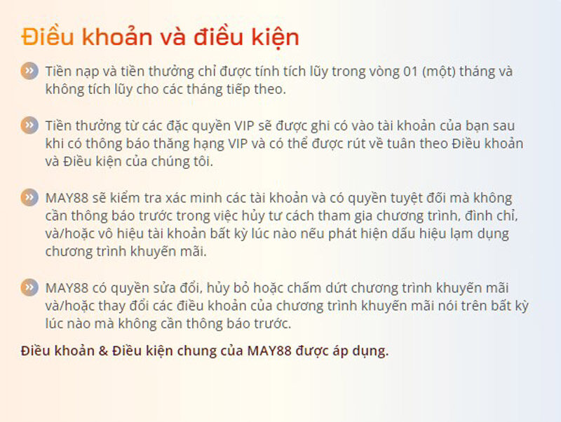 Cần đọc kỹ điều khoản và điều kiện khuyến mãi tại May88