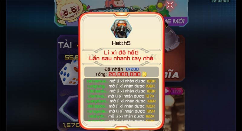 Lì xì sẽ được phát đều đặn 20h mỗi ngày