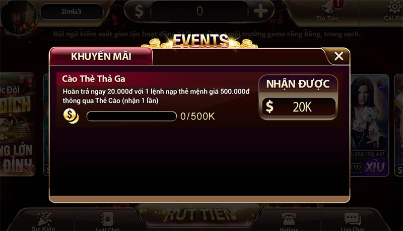 Khuyến mãi Zowin tặng 20K khi nạp thẻ cào 500K