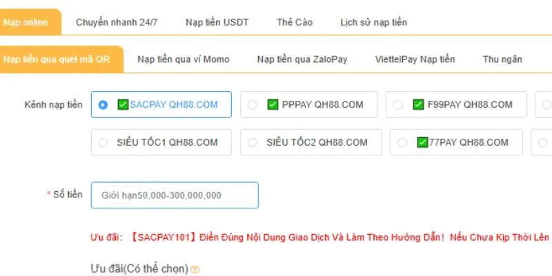 Người chơi được lựa chọn nhiều phương thức giao dịch linh hoạt